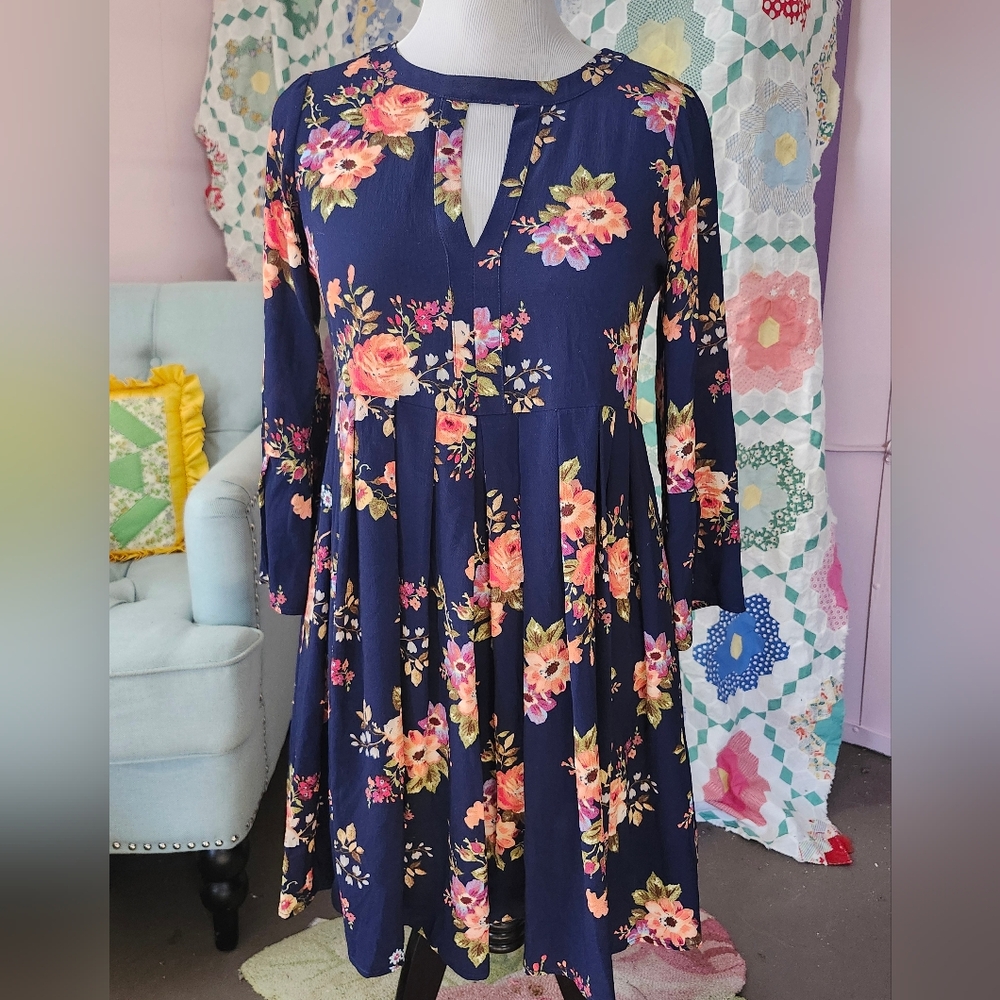 Uncle Frank Navy and Pink Floral Long Sleeve Dress